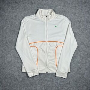 Nike Track Jacket Women Medium White Dri-Fit Full Zip Orange Piping Swoosh Y2K
